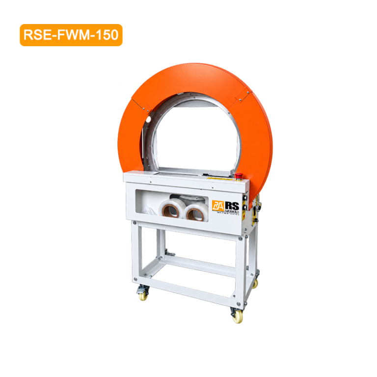 RSE-FWM-150 automatic film strapping machine with orange ring and mobile stand
